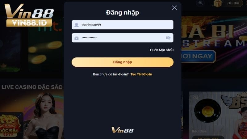 ĐIền vào biểu mẫu đăng nhập VIN88