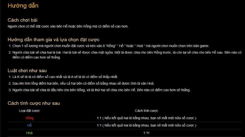 Luật chơi rồng hổ cơ bản