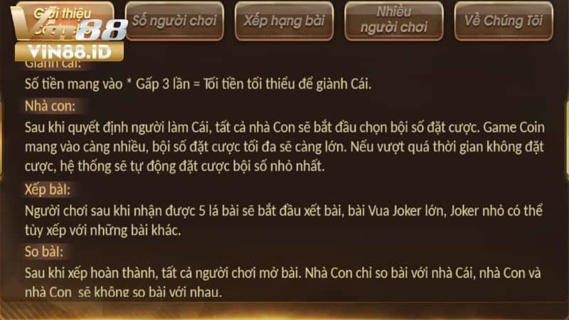 Luật chơi ngầu hầm online tại game bài VIN88