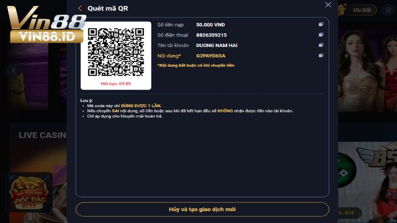 Sao chép các thông tin và thực hiện chuyển tiền