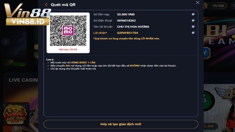 Thực hiện quét mã QR trong ứng dụng MOMO của bạn